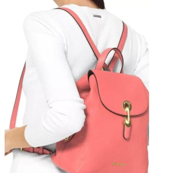 NWT Michael Kors RAVEN LEATHER BACKPACK Pink Grapefruit Peach Purse Spring - Picture 3 of 13